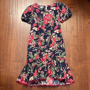 Vintage Hawaiian Floral Women’s Dress with Red and Navy Design, Size XL